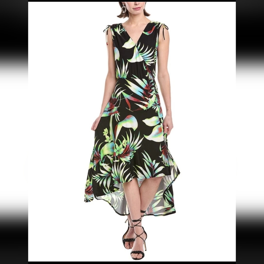 RACHEL Roy Green Black, And Rust Color Asymmetrical High-Low Tropical Sundress
